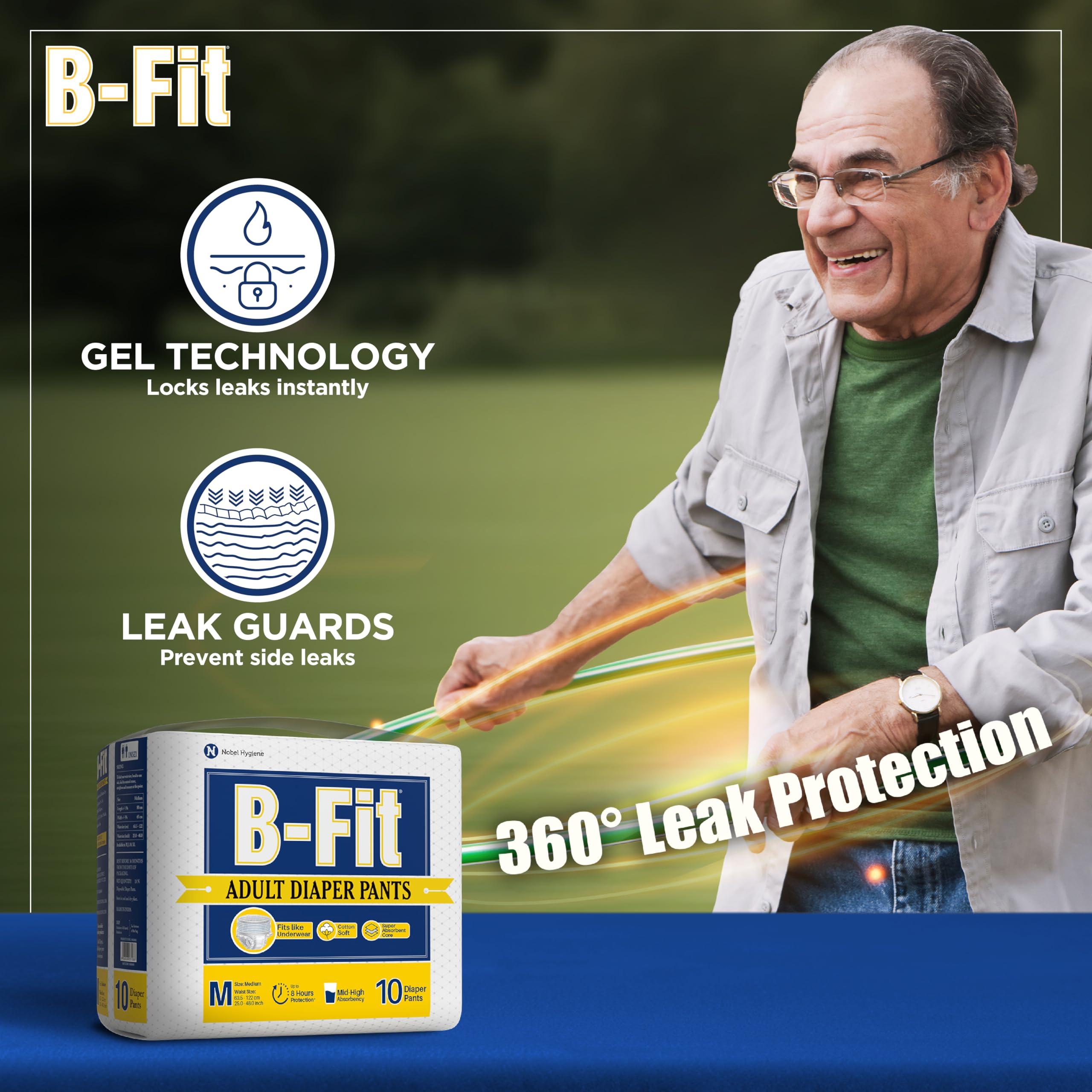 B-FIT B-FIT Adult Diapers Pant Style (Medium) 40 Count, Unisex, Leakproof, Elastic Waist, Wetness Indicator,Waist Size 25-48 Inch ; 63.5-122 cm