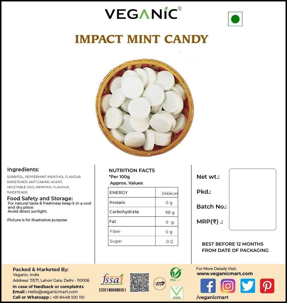 Veganic Veganic Impact Mint | Chewy Mint Candies | Assorted flavor Fresh Breath | Mint Candy for Kids | Extra Strong Peppermint Goli | Medium Mint | (400 GMs)