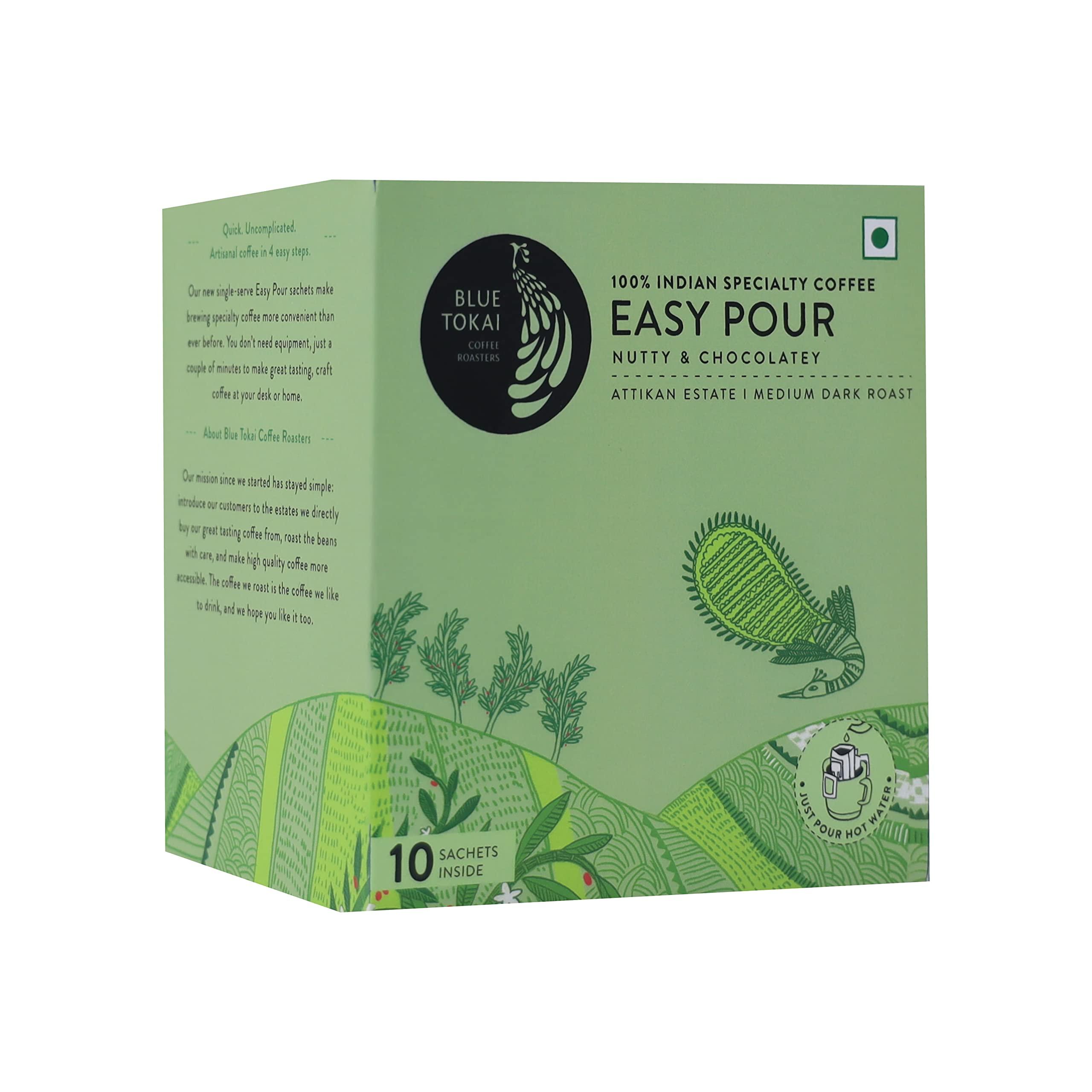 Blue Tokai Coffee Roasters Blue Tokai Coffee Roasters Easy Pour Over Coffee Drip Bags|Attikan Estate|Nutty & Chocolatey | Medium-Dark Roast|Pack of 10 |100% Arabica Specialty Coffee | Ready to Brew in 2min | Just Pour Hot Water