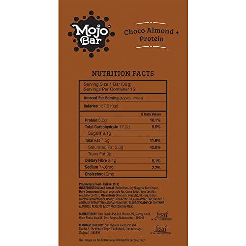 Mojo Bar Mojo Bar Energy Bars Choco Almond & Protein | 100% Whole Grains, Nut & Fruit | High Energy & Granola Bars | 5g Protein Snack | Pack of 15 x 32g Energy Bars | Gluten Free & No Preservatives