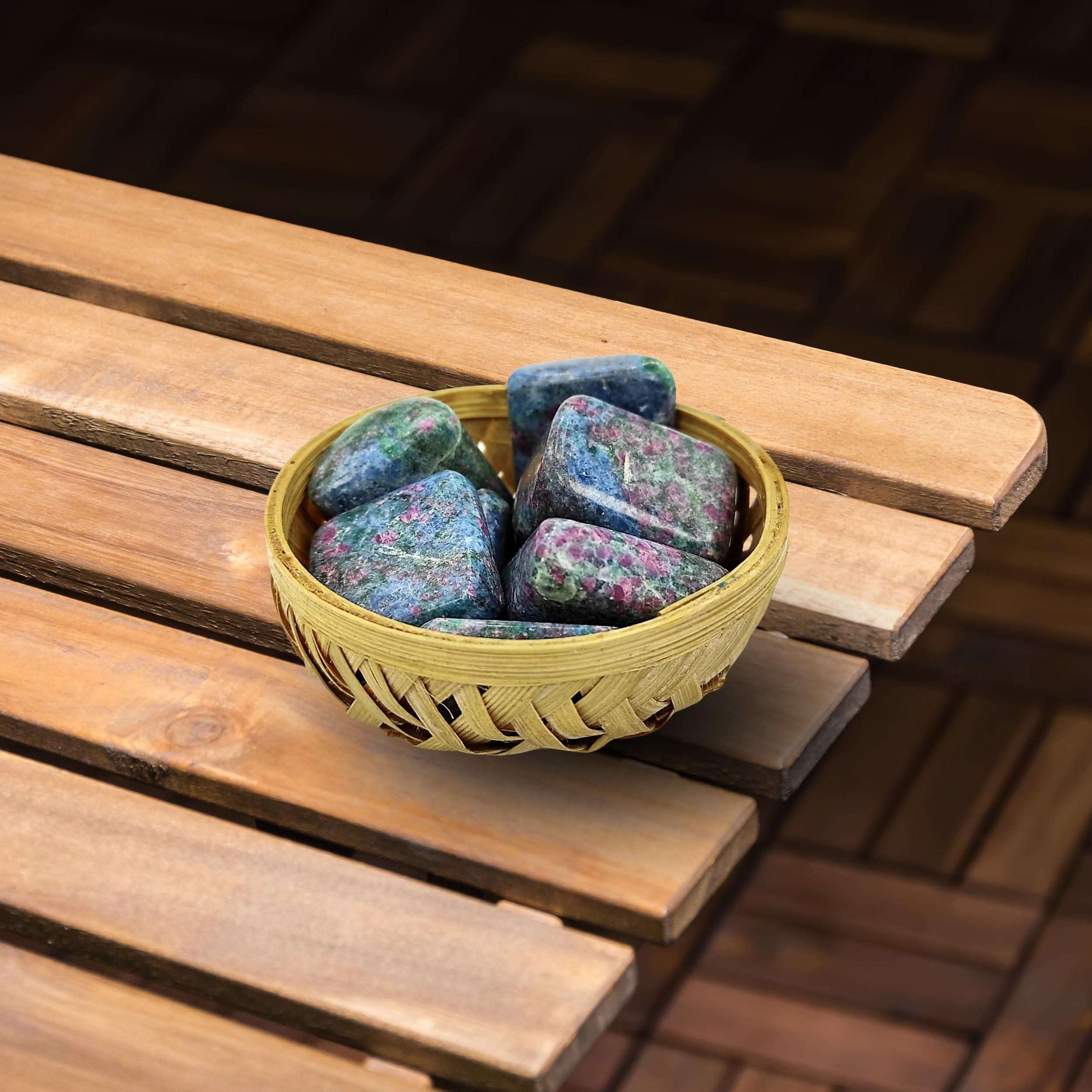 Plus Value Plus Value Ruby Kyanite Tumbled Pebbles Stone - Vastu Feng Shui Chakra Aura Personal Reiki Healing Crystals - 200grams with Basket