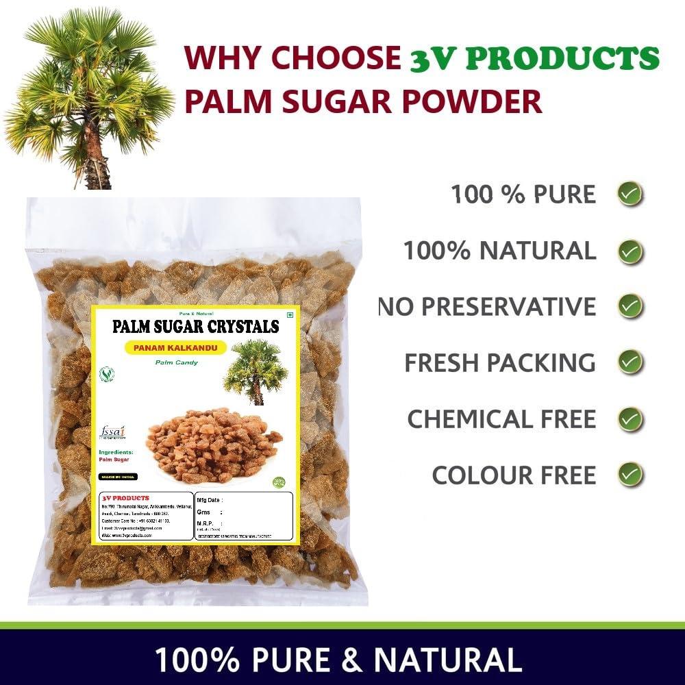 3V PRODUCTS 3V PRODUCTS Natural Palm Sugar Crystals 100g | Palm Candy | Panam kalkandu | Tal Mishri | 100% Natural Healthy Replacement for Sugar | Unprocessed Sweetener | Gluten Free, Non-GMO | Chemical Free