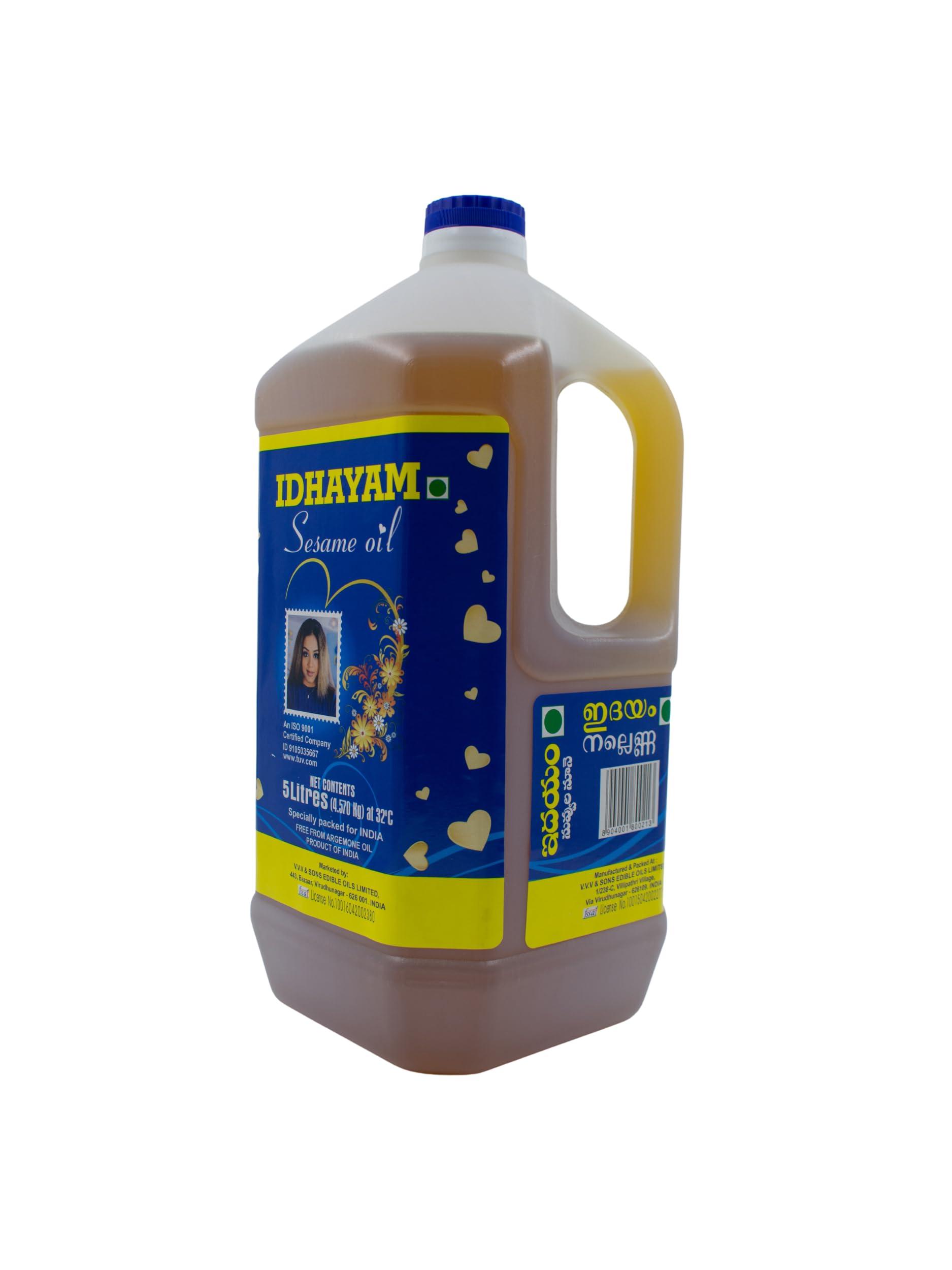 Idhayam Idhayam Sesame Oil, 100% Pure and Fresh, Sesame Oil With a Good Source of Natural Nutrients, Traditional Gingelly Oil (5 Litre)