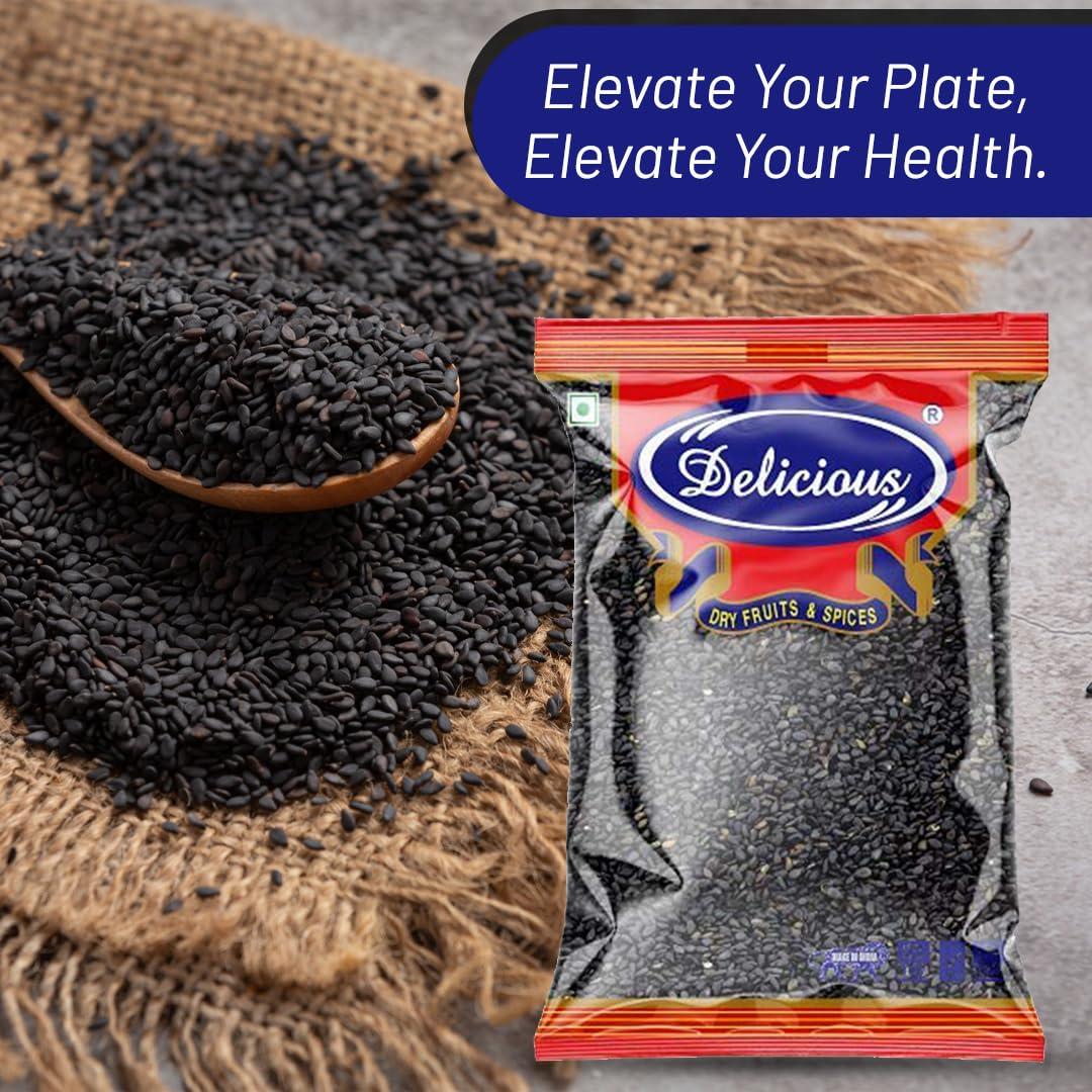Delicious Delicious Black Sesame Seeds | Black Till ideal for Adding Texture & Flavor to Dishes | 100g, Pack of 4