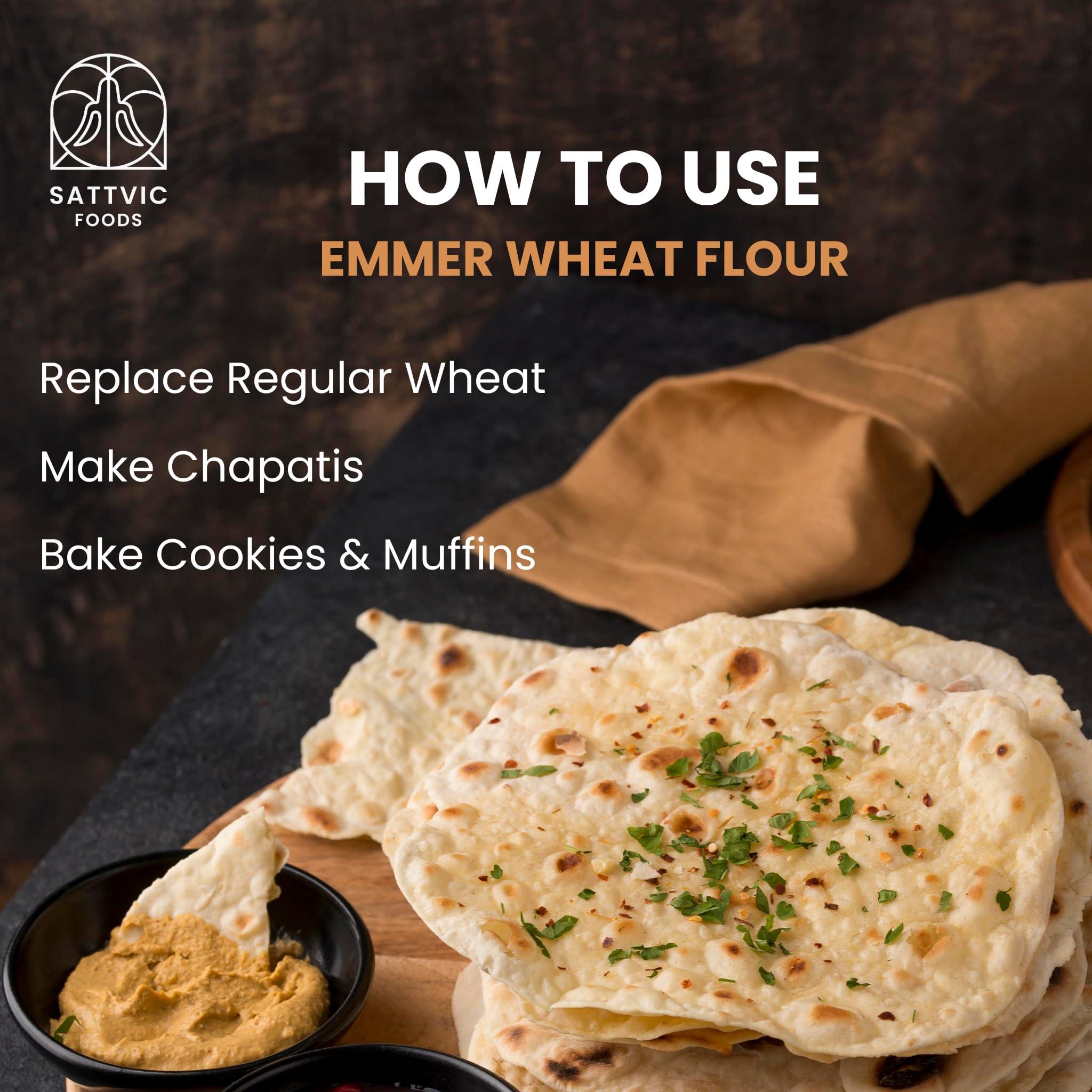 Sattvic Foods Sattvic Foods Emmer Wheat Flour (Khapli Atta)(900g) Organic Certified Ancient Grain | Low Gluten, Fibre & Protein Rich | Aids in digestion | Substitute for regular wheat flour, Make Roti, Baked goods