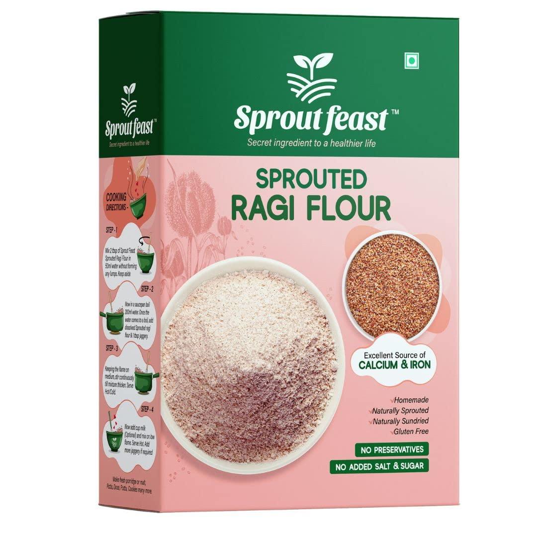 Sprout Feast Sprout Feast Sprouted Ragi Flour 800 gm |100% Homemade & Naturally Dried Sprouted Ragi Flour| Gluten Free | Suitable for All Age Groups| Nachni Flour | Ragi Malt | Finger Millet Flour|