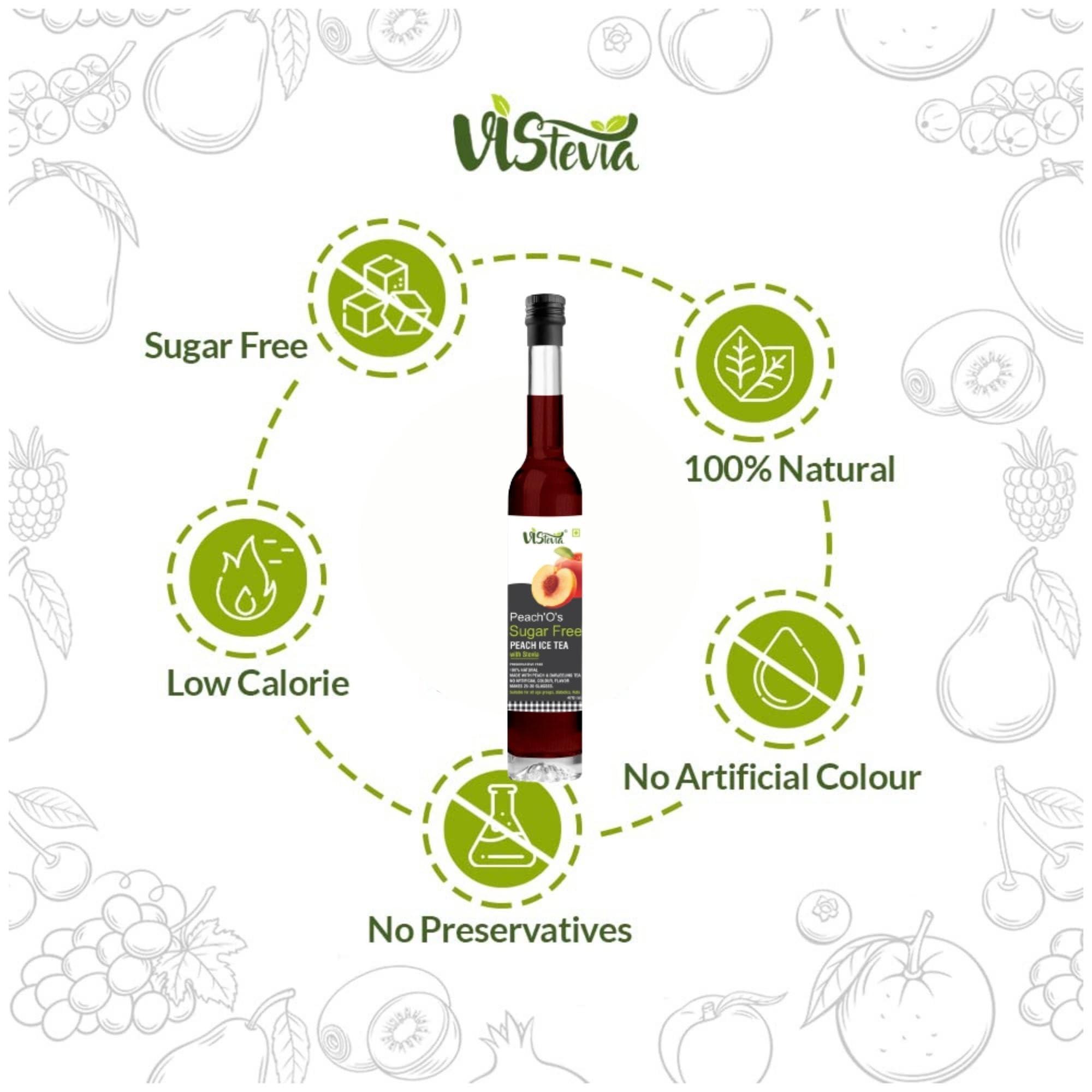 VISTEVIA Vistevia Sugar Free Peach Iced Tea Syrup, Diabetic and Keto Friendly - Sweetened Naturally With Stevia - Contains Real Peach Puree And Darjeeling Tea, Delicious To Taste, Pack of 1 (470m serves 25-30 glasses)