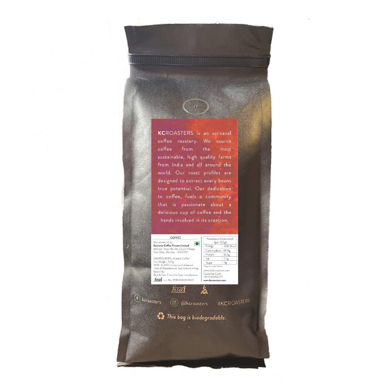 KCROASTERS KCROASTERS KOINONIA | Red Honey Coffee from Kelagur Estate, Chikmagalur 340 gm Medium Roast Arabica Coffee Beans - Roasted & Ground for Turkish|Packed in Biodegradable Bags