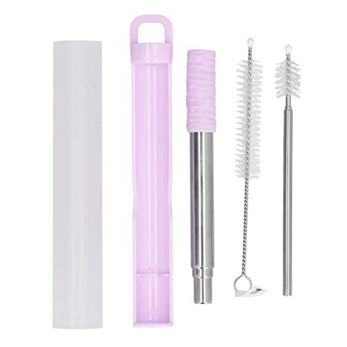 Ironctic Foldable Straw, Easy to Clean Durable Telescopic Drinking Straw with Brush for Drinks for Coffee(Lavender)