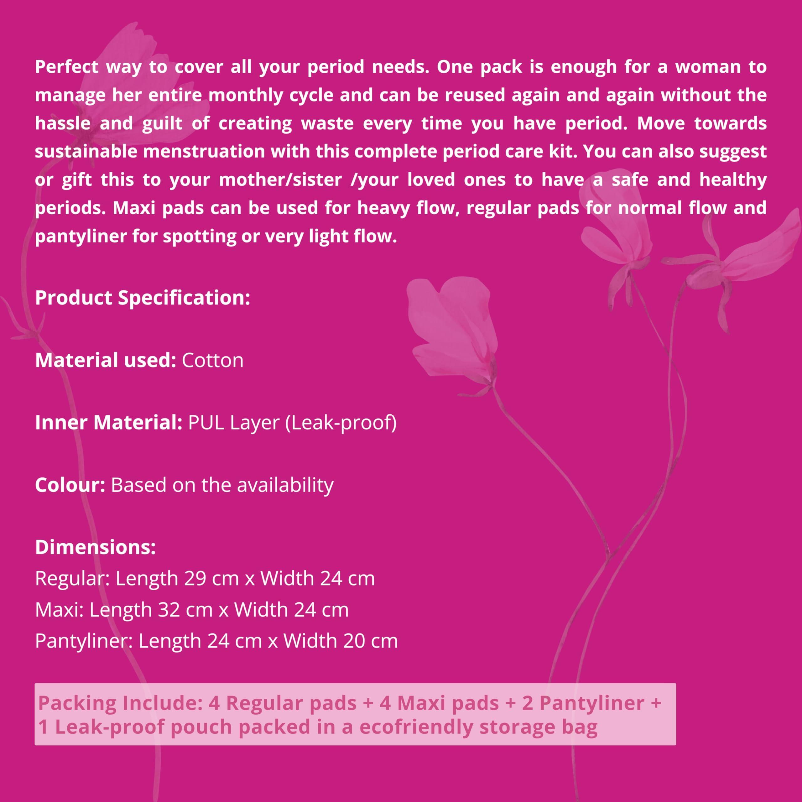 GIOCARE REUSABLE CLOTHPADS GIOCARE Reusable Cloth Pads | Women\'s Cloth Pads | Reusable Period Pads |Cloth Pad For Periods | Period Pads For Women | Cotton Cloth Pads | Sanitary Pads For Women | Leak Proof & Rashes Free, Pack-10