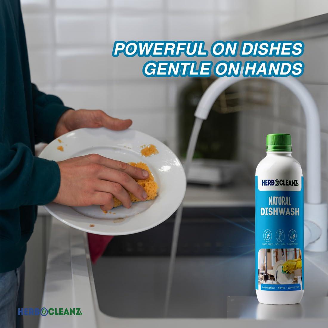 HERBOCLEANZ HerboCleanz Natural Dish wash cleaner: Plant-Based, Non-Toxic Grease Cutter  Eco-Friendly, Skin-Safe Detergent for Utensils, Ceramics & Cutlery - Pack of 1