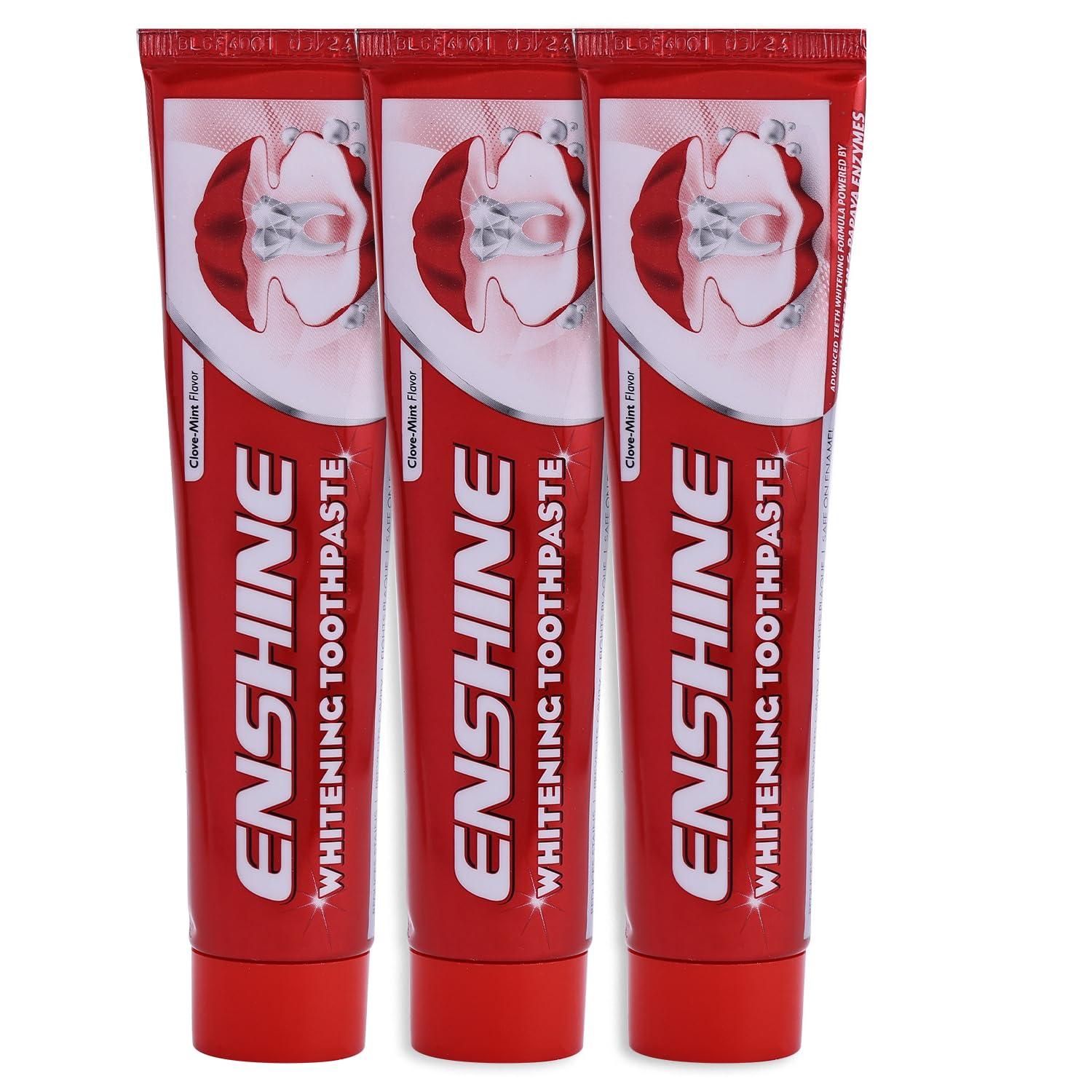 ENSHINE Enshine Teeth Whitening Toothpaste | With Papaya Enzyme & Bromelain | Removes Stains & Prevents Discoloration | Non-Toxic & Cruelty-Free Pack of 3(100gm)