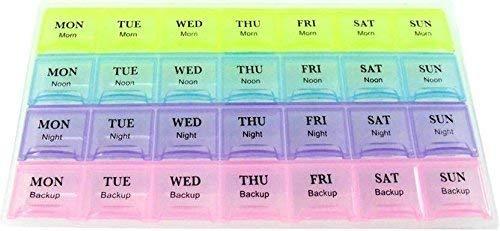 JD SHOP JD SHOP 7 day 28 Slot Weekly Pill Box Medicine Tablet Holder Dispenser Holder Storage.(Multi-color)