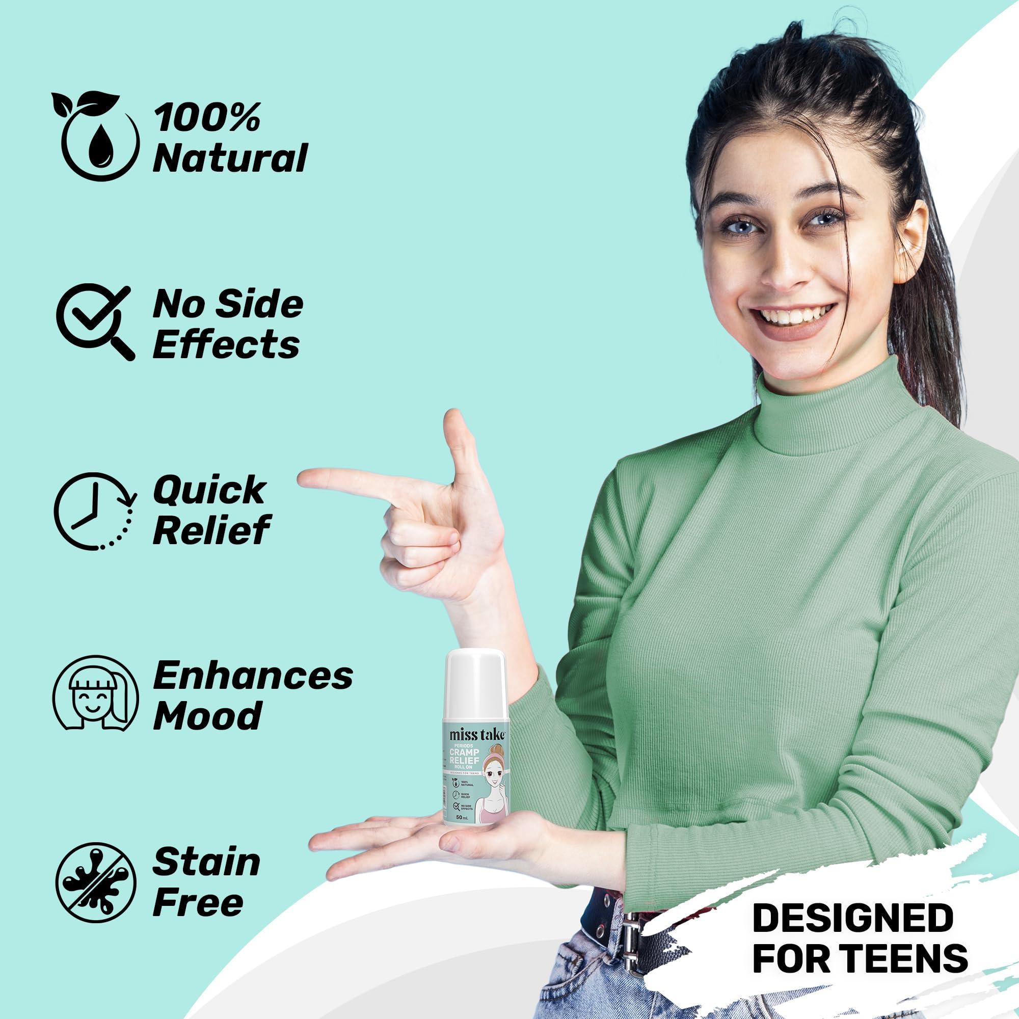 MISS TAKE MISS TAKE Teen Period Cramp Relief Roll On | Product for Period Pain Relief | Pure And Natural Pain Reliever, Say No to Machine, Patches, Oil & Device - 50 ML