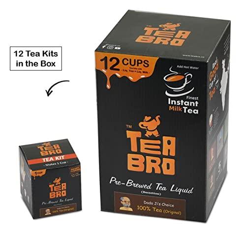 TEA BRO TEA BRO, Instant Milk Tea (100% Tea Original) Pack of 2 | Pre-Brewed Tea Liquid Decoction (Concentrate) | Just Add Hot Water | Per Pack - 12 Tea Kits with (Liq.Tea + Liq.Milk + Sugar) DadaJis Choice, 100% Tea (Original)