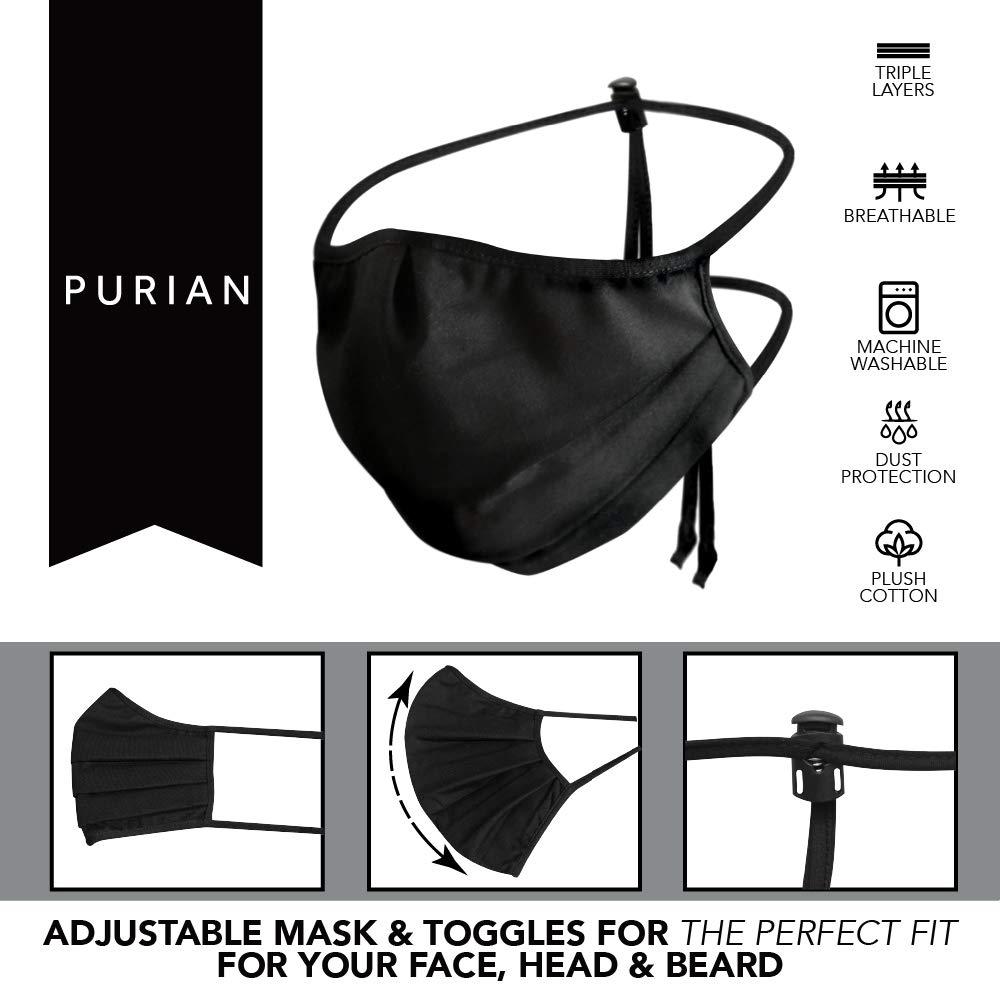 PURIAN Purian Face Mask for Men with Beards | Black Tie Behind Straps For All Day Use