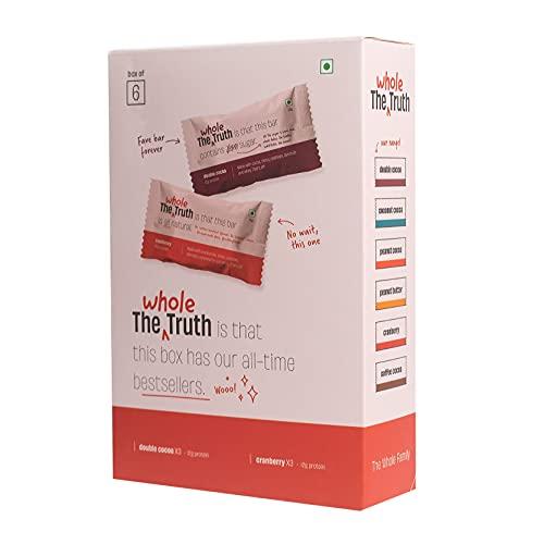The Whole Truth The Whole Truth - Protein Bars | Assorted Pack of 6 x 52g (3 Double Cocoa + 3 Cranberry) | No Added Sugar | No Preservatives | No Artificial Sweeteners | No Gluten or Soy | All Natural Ingredients
