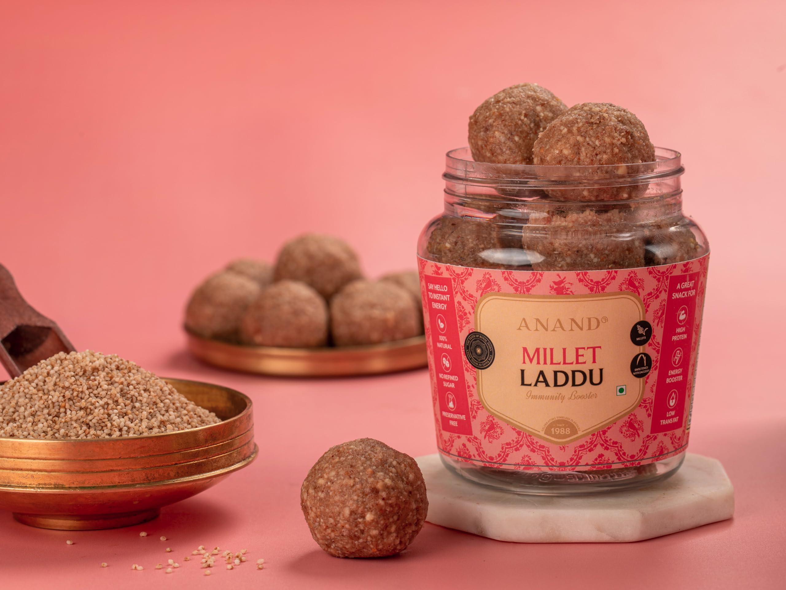 ANAND ANAND Millet Laddu 225g with Kodo Millet and Nuts,Energy Booster, Boosts Immunity, Vegan, Keto-Friendly,No Preservatives,Sweetened with Jaggery,No Added Sugar (9 Pieces)