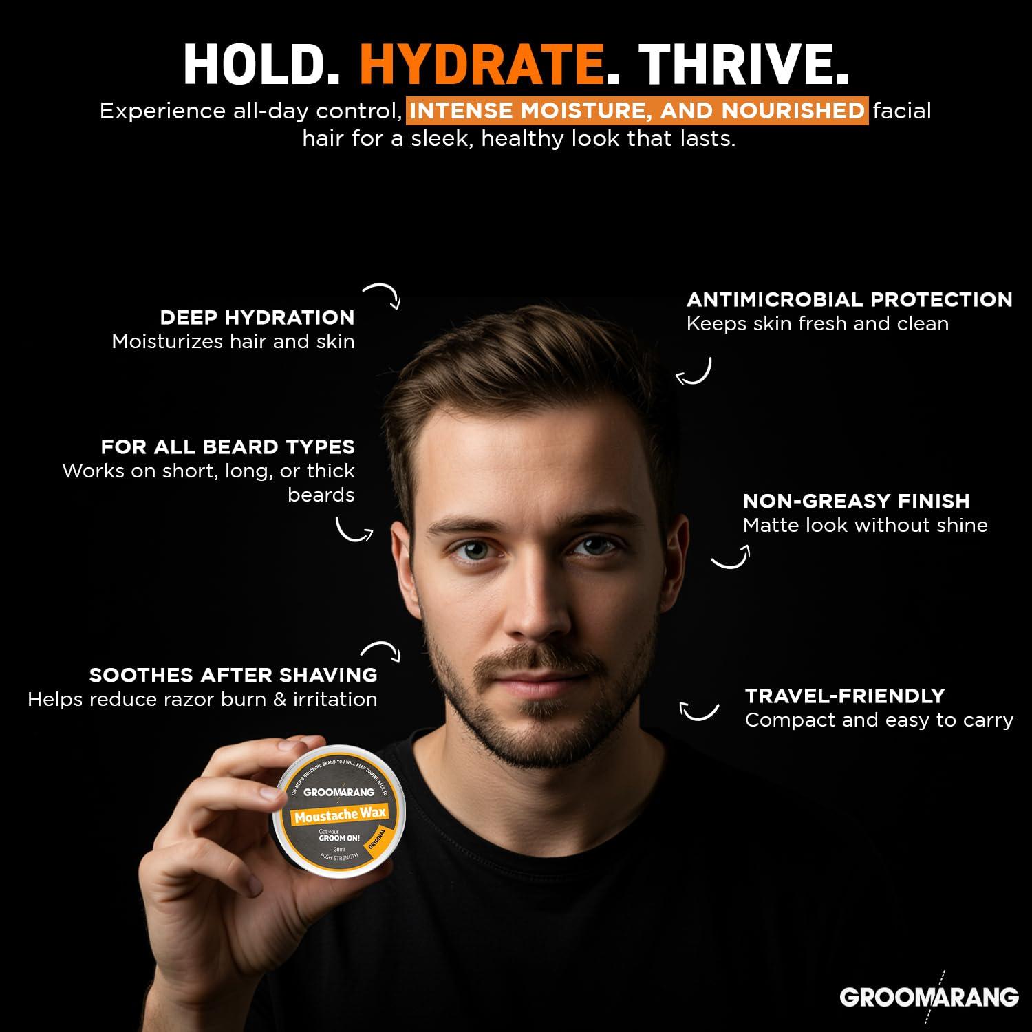 Groomarang Groomarang Moustache & Beard Wax Extra Strong Original 100% Natural Hair Care Organic & Vegan 30ml (medium)