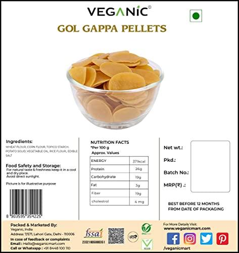 Veganic Veganic Dry Gol Gappa/ Pani Puri/ Puchka Wheat Snack Pellets | Ready To Fry Atta Golgappa Papad - 400gm