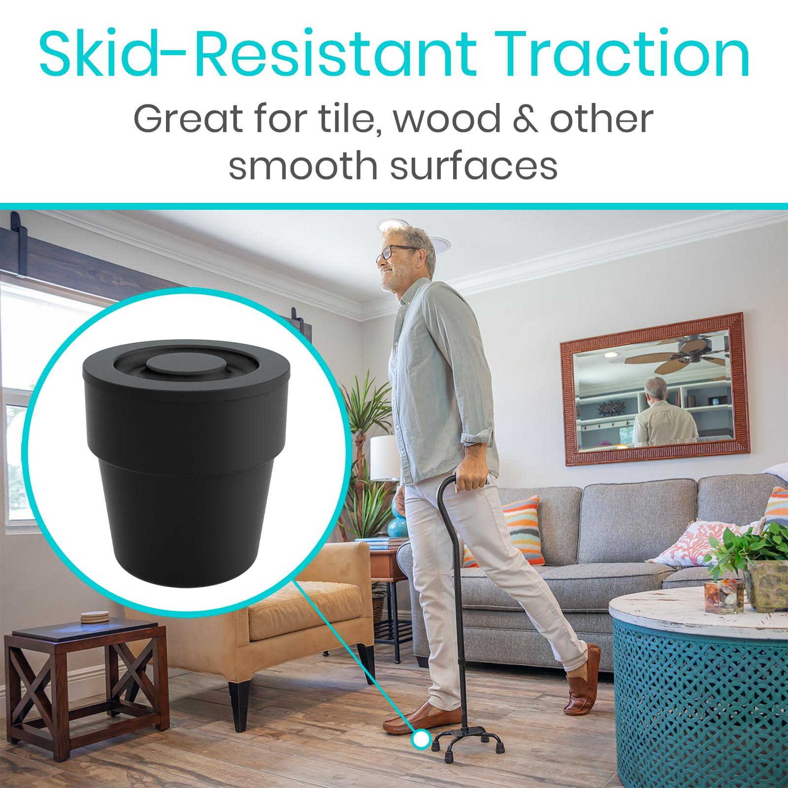 VIVE Vive Quad Cane Tips (Set of 4) - Heavy Duty 1/2 inch Replacement Rubber Foot - Black Attachment Base Grip - Accessories for Walking and Standing Stick - Durable End for Women, Men, Seniors, Elderly