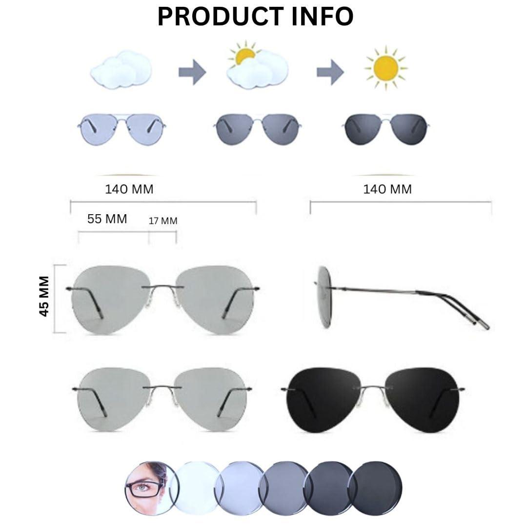 Redex Redex Aviator Photochromic Rimless Zero Power Blue-Cut Computer Glass Anti glare Block Harmful Rays Eye wear Spectacle Eye Frame (GOLD)