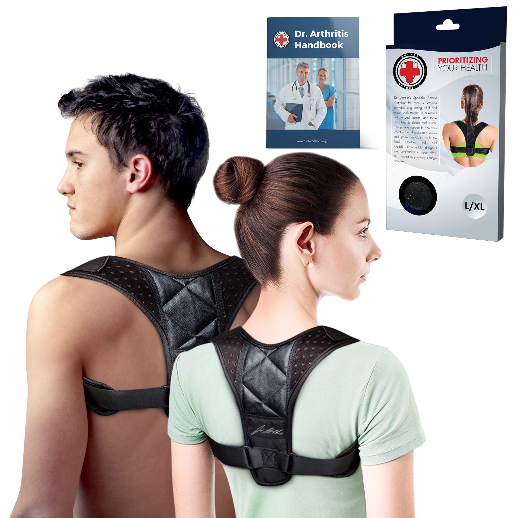 Dr. Arthritis Doctor Developed Posture Support/Posture Correct/Stabilizer/Back Brace & Doctor Written Handbook - Fully Adjustable for Upper & Lower Back Pain & Support. Suitable for Men & Women (Medium)