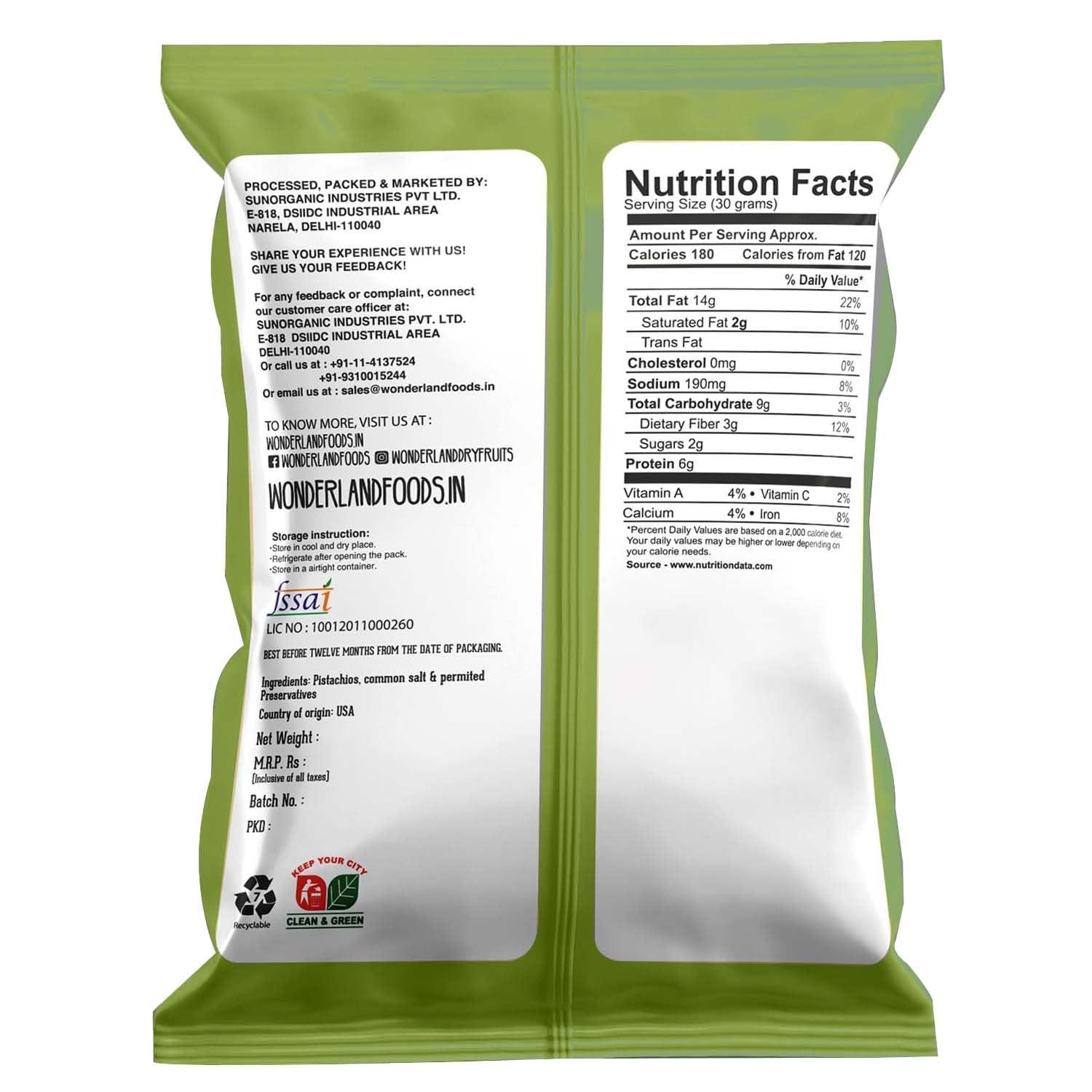 WONDERLAND FOODS (DEVICE) WONDERLAND FOODS (DEVICE) Dry Fruits Platinum California Roasted & Salted Jumbo Pistachios (Pista) 400g Pouch | Super Crunchy & Delicious Healthy Snack | Vitamins & Minerals Rich | Immunity Booster