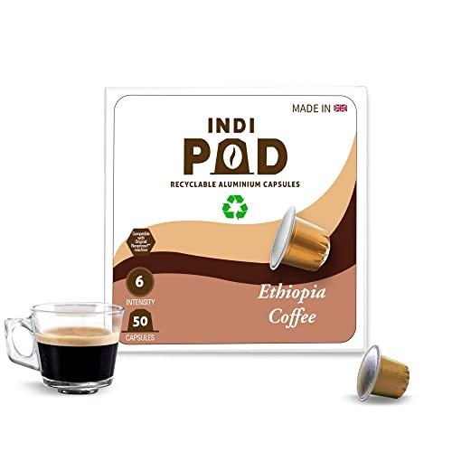Indi Pod IndiPod, Ethiopia\" Aluminium Coffee Capsules, Intensity 6 of 12, Medium Roast, Made in U.K., Nespresso Compatible Coffee Pods