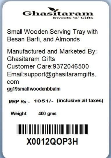 Ghasitaram Gifts Ghasitaram Gifts Small Wooden Serving Tray with Besan Barfi, and Almonds |Gift for Diwali,Holi,Rakhi,Valentine,Christmas,Birthday,Anniversary,Gift for Her,Him,Mothers Day,Fathers Day|