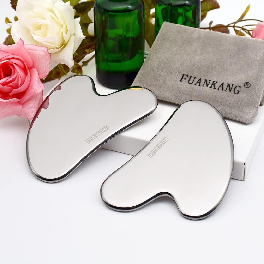 FUANKANG FUANKANG Gua Sha Facial Tools Stainless Steel Scraping Massage Tool For Face Stainless Steel Gua Sha Tool With Travel Pouch- (Y)