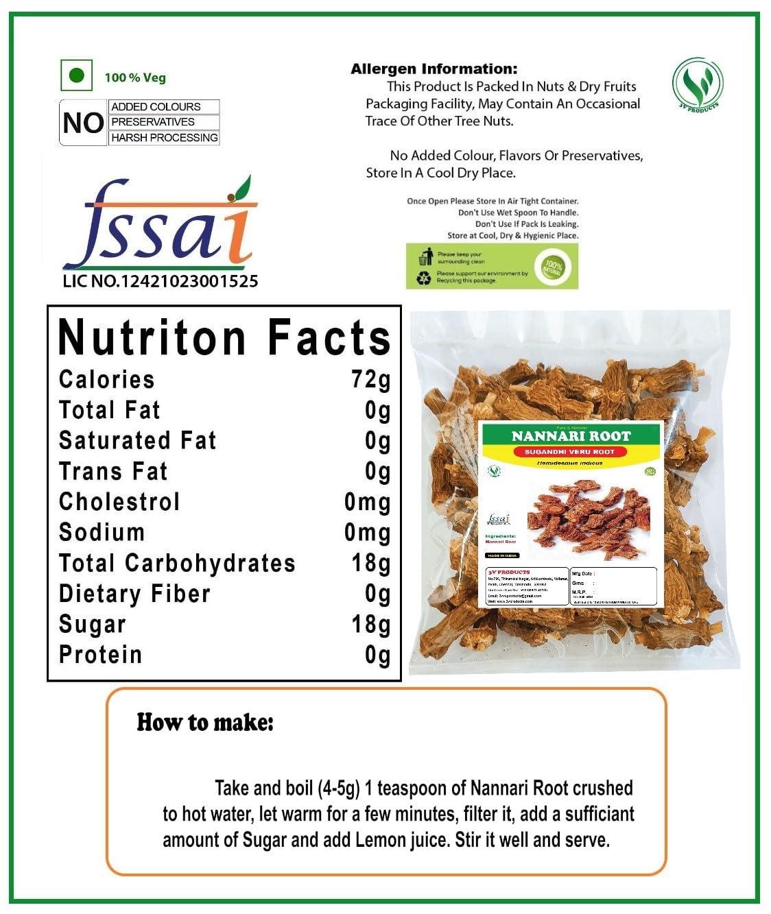 3V PRODUCTS 3V PRODUCTS Natural Nannari Roots 200g | Sugandhi Veru Roots | Anantmool Roots | Indian Sarsaparilla | Hemidesmus Indicus for Body Cooling | Blood purifier | Digestive