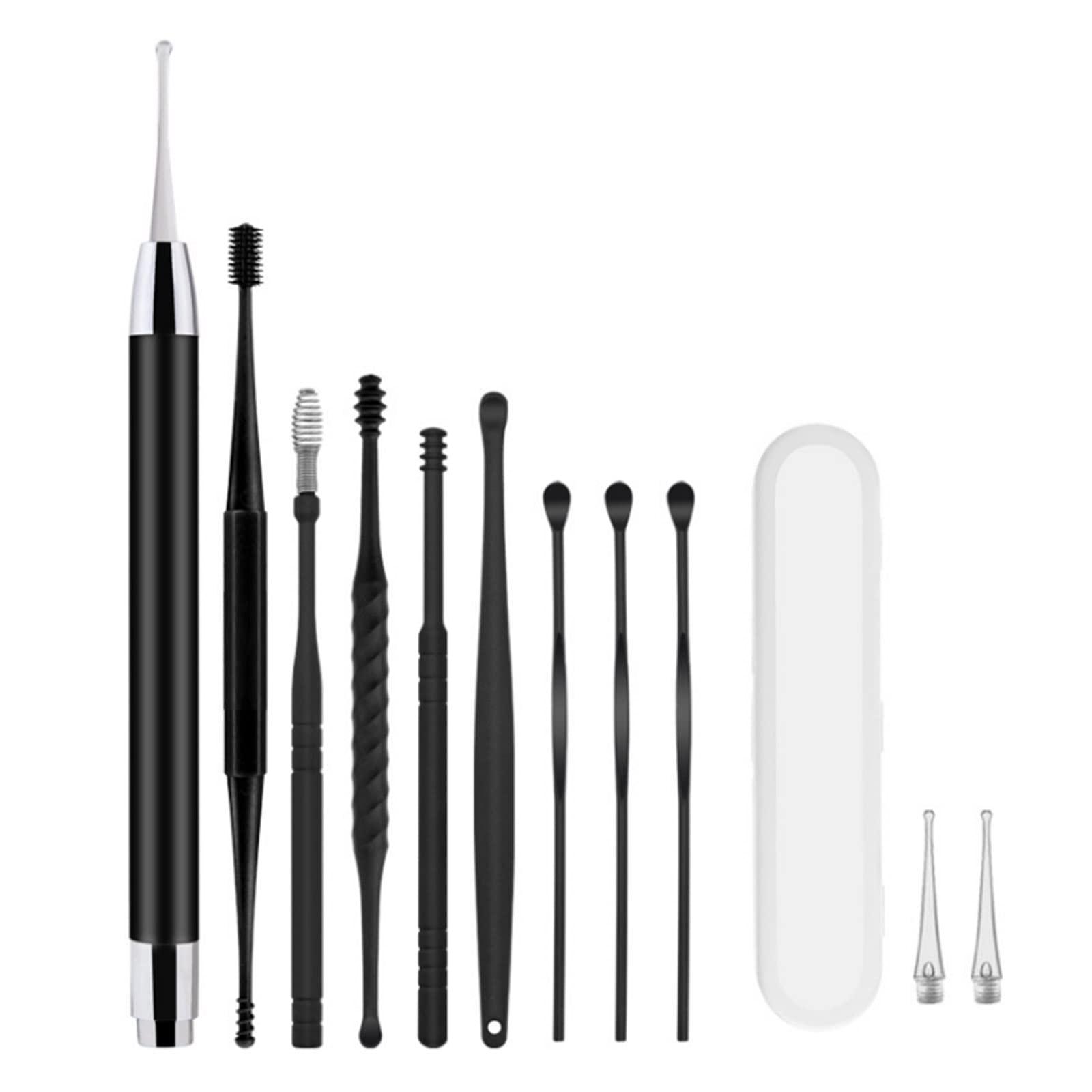 POOWE Ear Wax Removal Tools with Light & Storage Case Portable Ear Spoon Earpick Cleaning Kit for Kids & Adults Ear Care Set(Black)-POOWE
