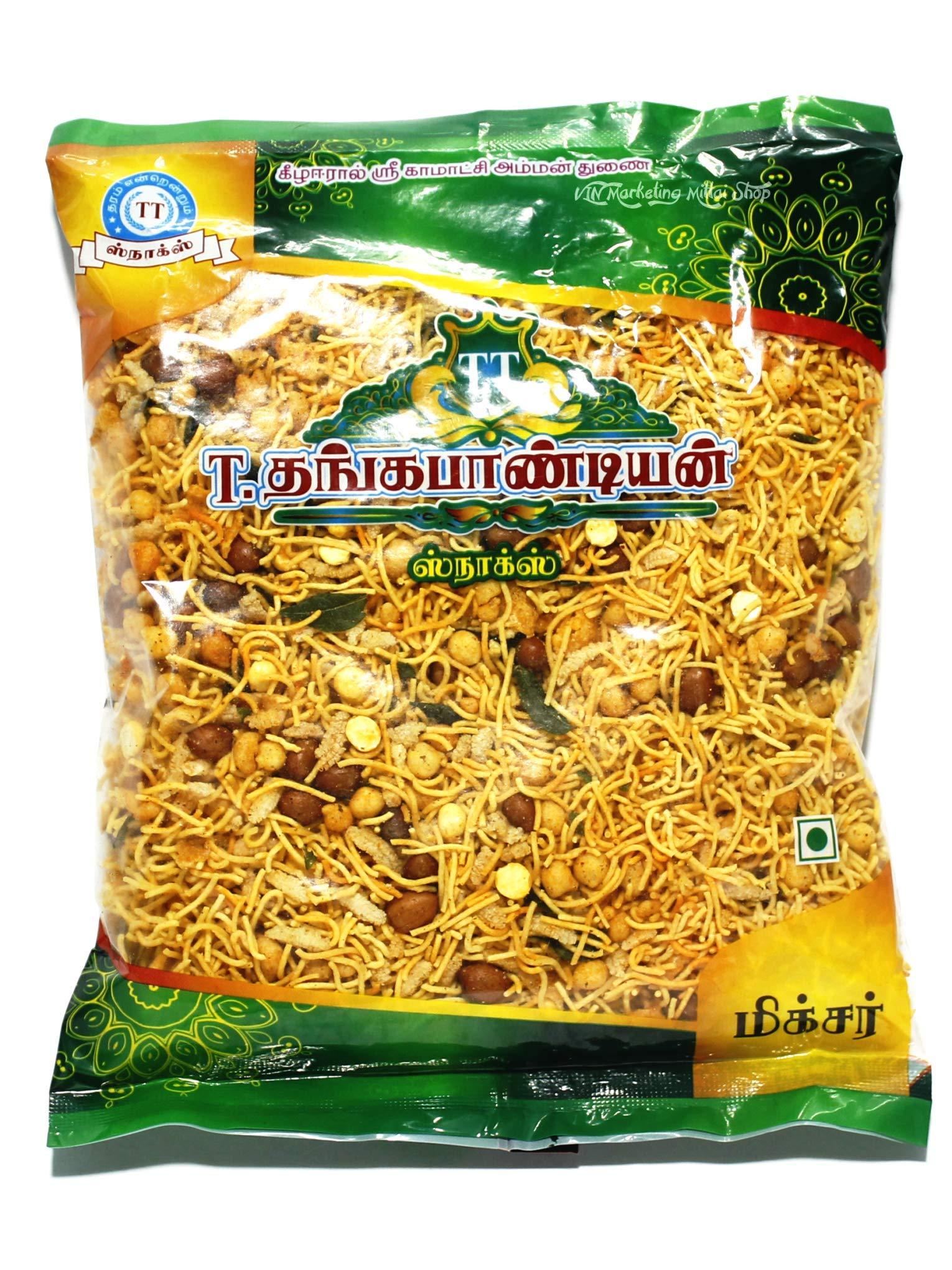 Thangapandiyan Thangapandiyan Special Mixture 250gm + Kovilpatti VVK Kadalai Mittai 250gm + Thoothukudi Original Macroon 100gm + Sadhuragiri Thenkuzhal Murukku 100gm ( 700 Grams)