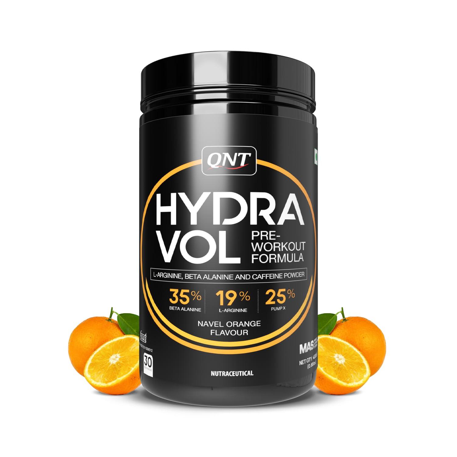 QNT QNT Hydravol Pre-Workout Supplement | 400g | Naval Orange | Instant Energy & Quick Muscle Pump | Beta-Alanine & Caffeine For Enhanced Focus & Muscle Strength