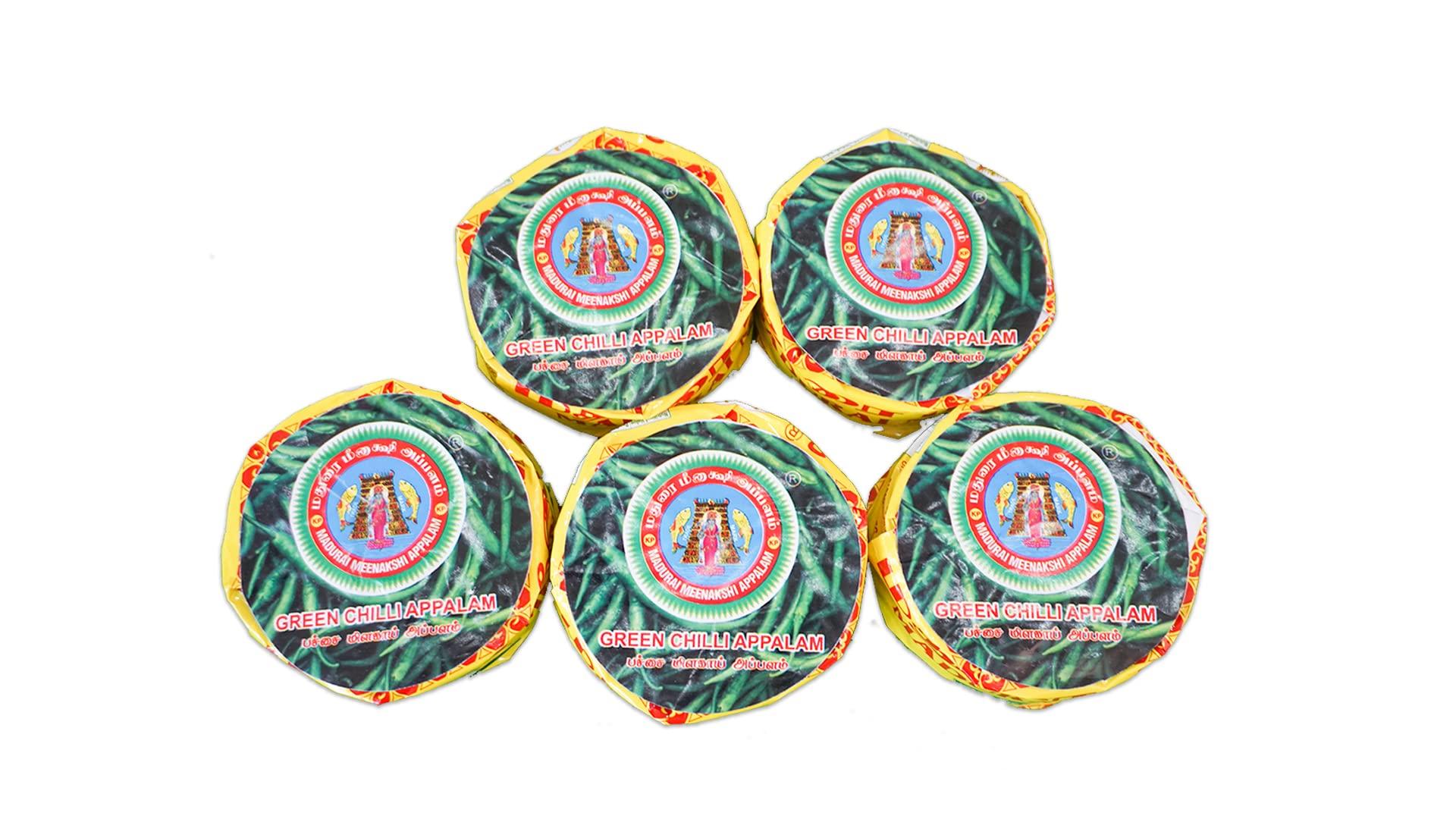 MADURAI MEENAKSHI MADURAI MEENAKSHI Greenchilli Appalam | South Indian Papad | (Size No.6, 100gm Pack of 5 (Green, 6)-Traditional Homemade / Papad/ Appalam /Papad Plain Indian Papad /Madurai Happala South Indian Papad Papadam Snack for Meals