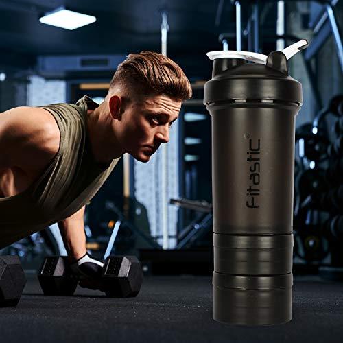 FITASTIC Fitastic ProMax Shaker Bottle 500ml with Extra Storage Compartment 100% Leakproof Guarantee, Ideal for Protein for Gym(Pack of 1, Black, Plastic)
