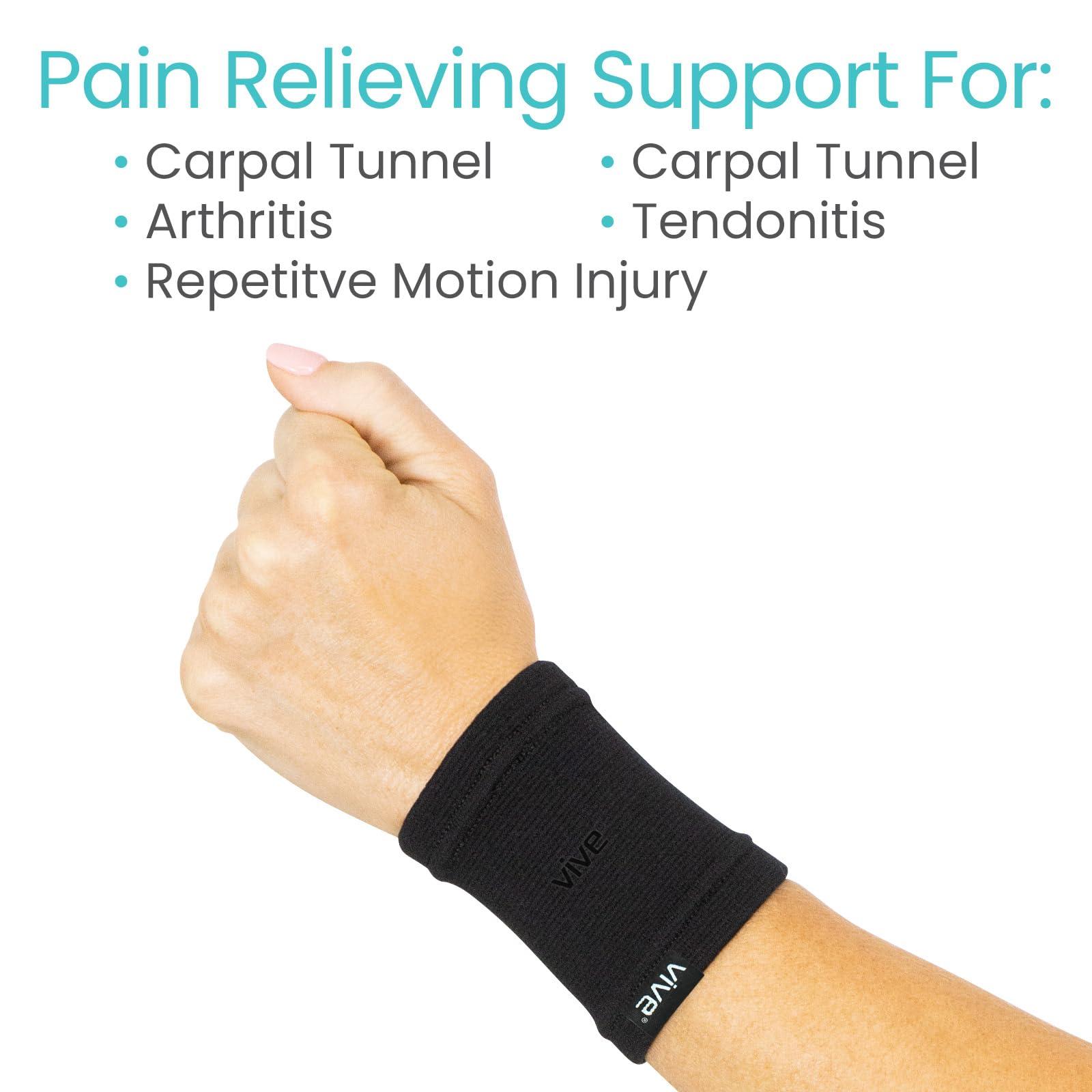 VIVE Vive Wrist Sweatbands (Pair) - Bamboo Charcoal Compression Wristband - Athletic Support for Carpal Tunnel Pain Relief, Arthritis, Tendonitis and Tennis (Black, Large/X-Large)