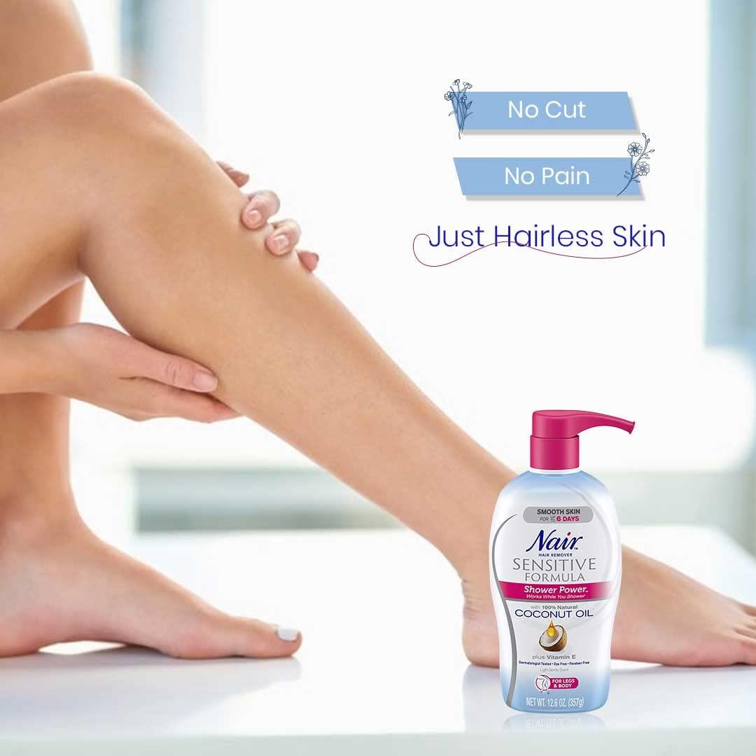 PITTIE PITTIE Nair Sensitive Shower Power Coconut Oil In - Shower Hair Removal Cream, Dermatologist Tested, 100% Safe And Effective - Women, 357 G