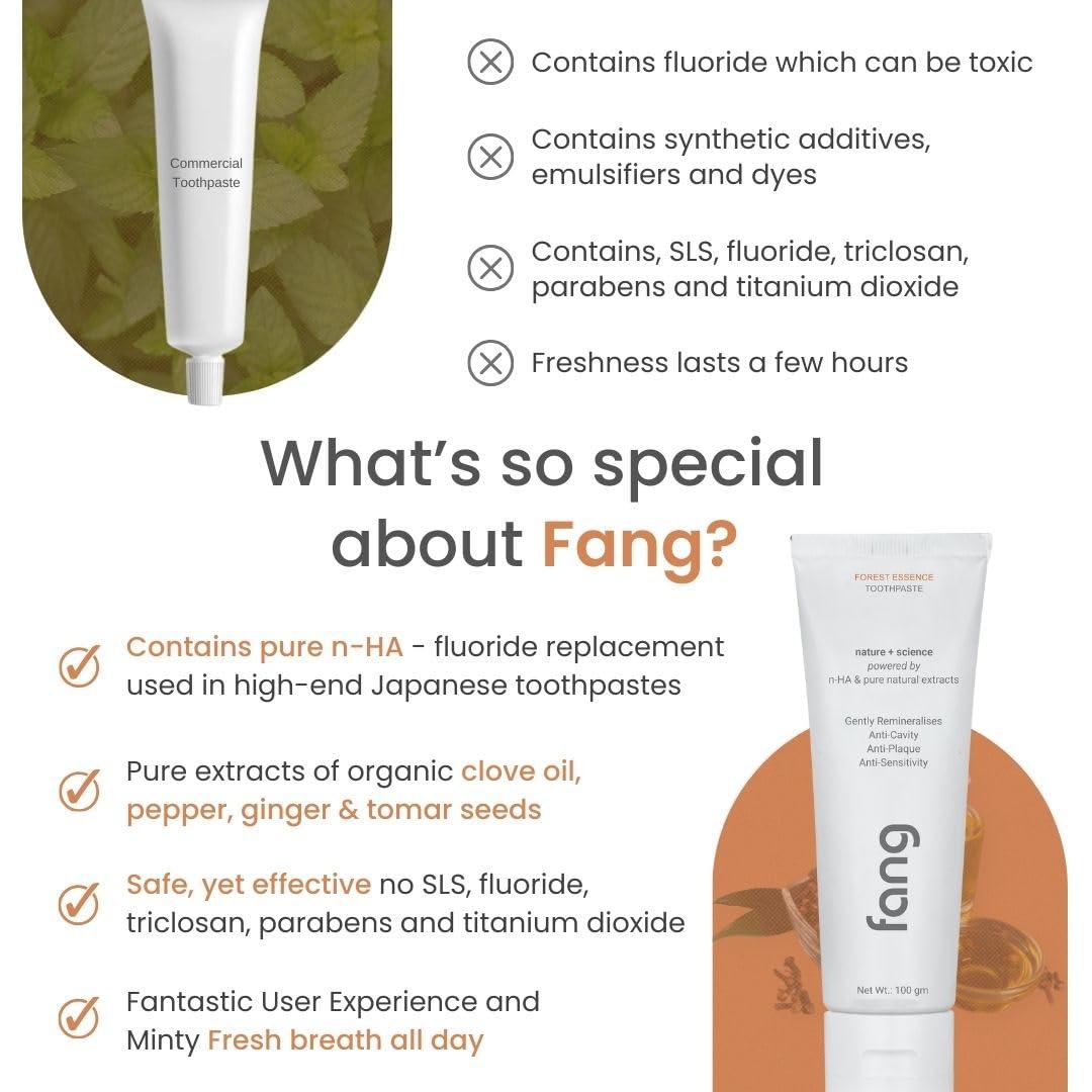 Fang Fang Forest Essence Natural Toothpaste|Fluoride Free Hydroxyapatite|Teeth Whitening|Heals Sensitive Teeth|Fights Cavities,Gum Diseases & Bad Breath|SLS & Chemical Free|Organic, Vegan (Forest Essence, 1)