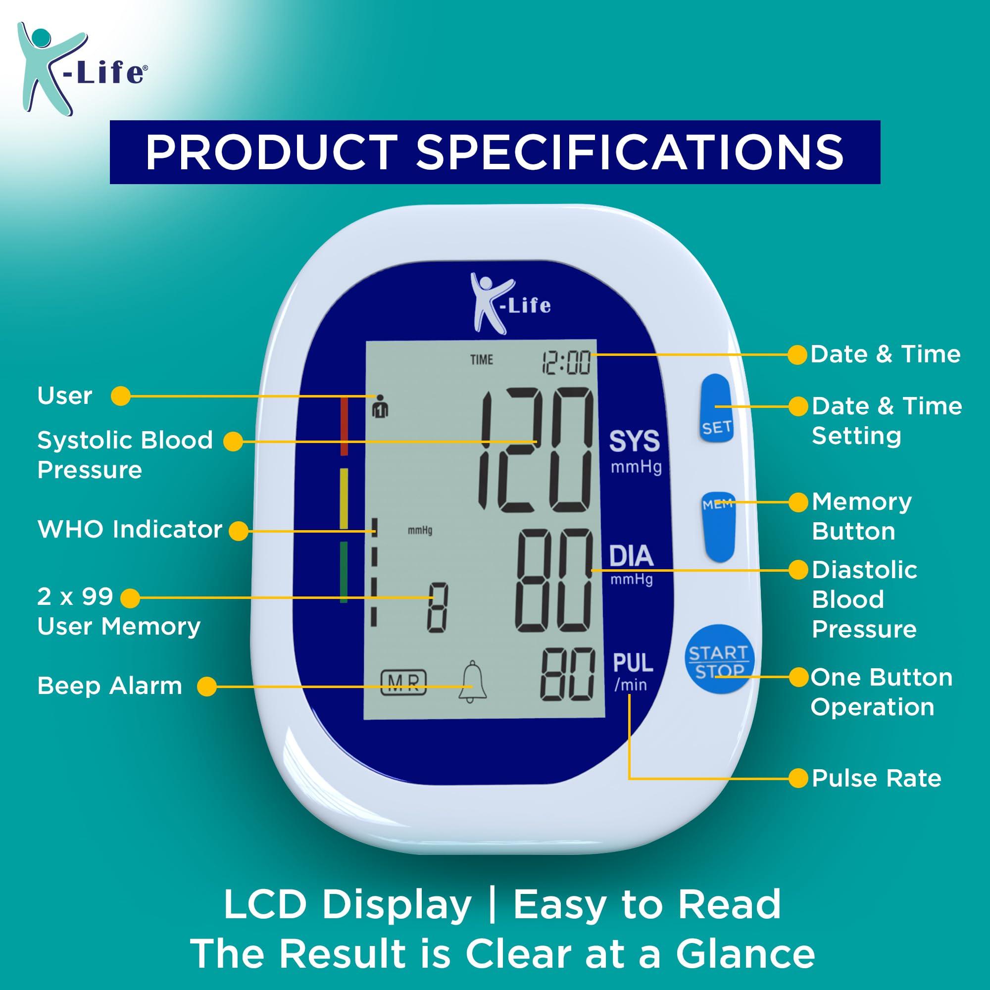 K-Life K-Life Model BPM-104 Fully Automatic Digital Electronic Blood Pressure Checking Monitor, BP Moniter - White