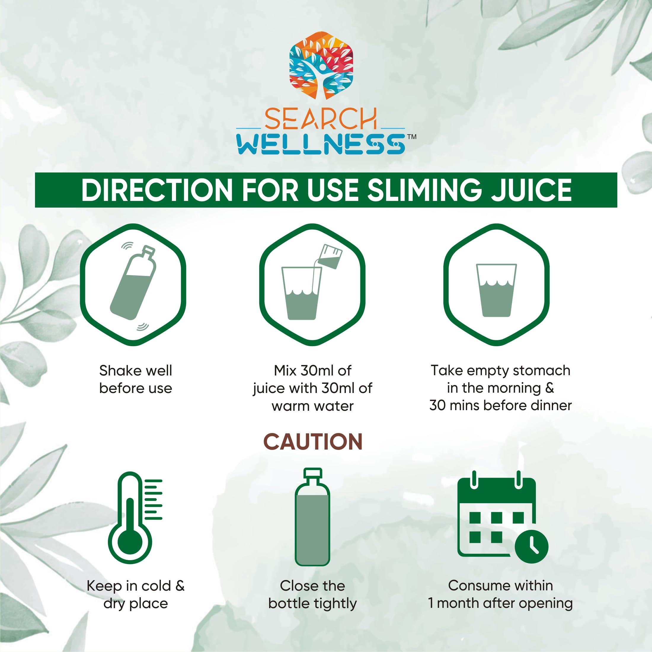 SEARCH WELLNESS SEARCH WELLNESS Slimimg Juice Healthy Juice -500 ML (Pack\'s 2) | Aid Metabolism & Digestion For Women & Men | Slim Fit Weight Cut Down Detox Amla Ayurvedic Juice | Non GMO & BPA Free | Sugar Free
