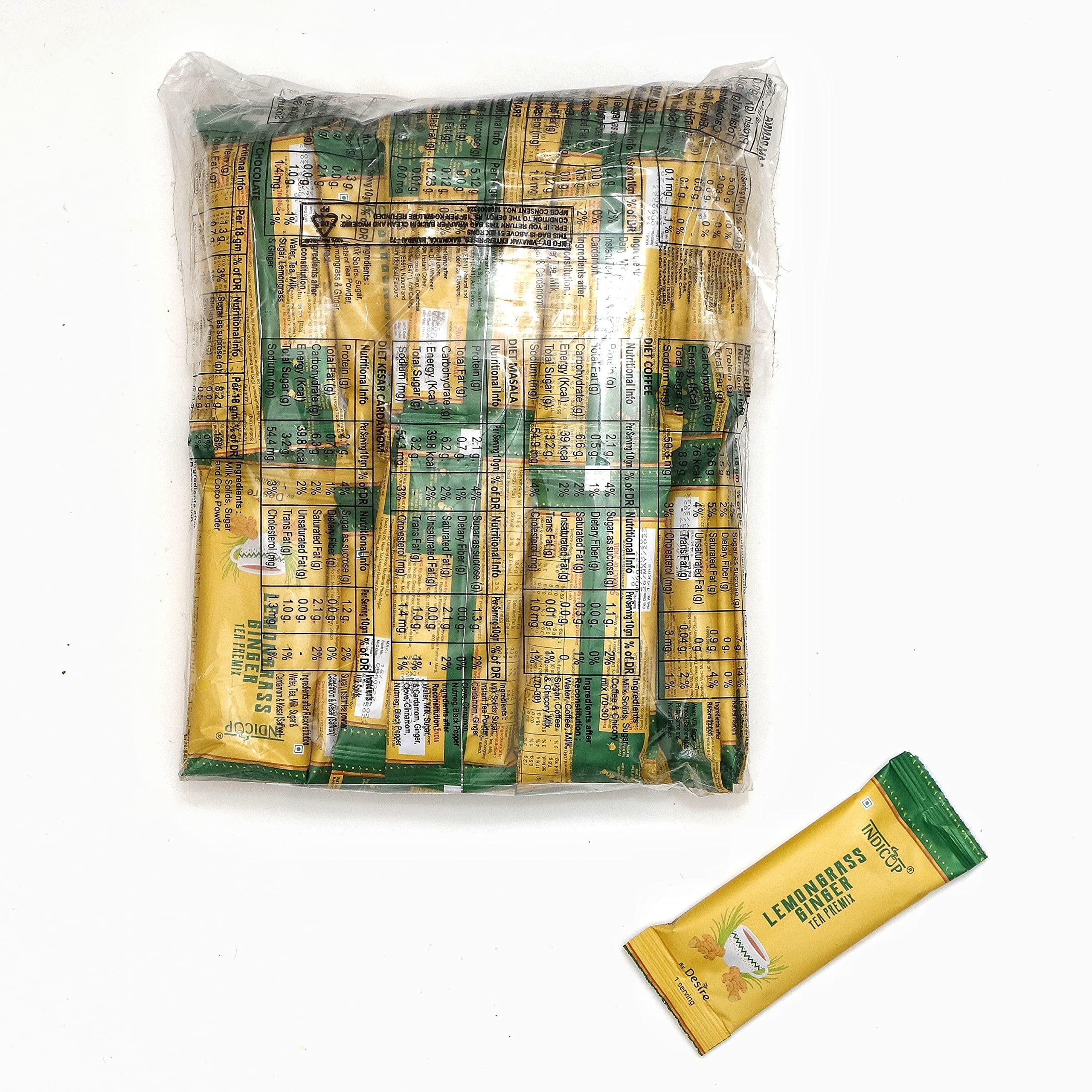 INDICUP INDICUP Lemongrass Ginger Tea Premix, Pack of 50 sachets, Instant mix, Refreshing taste
