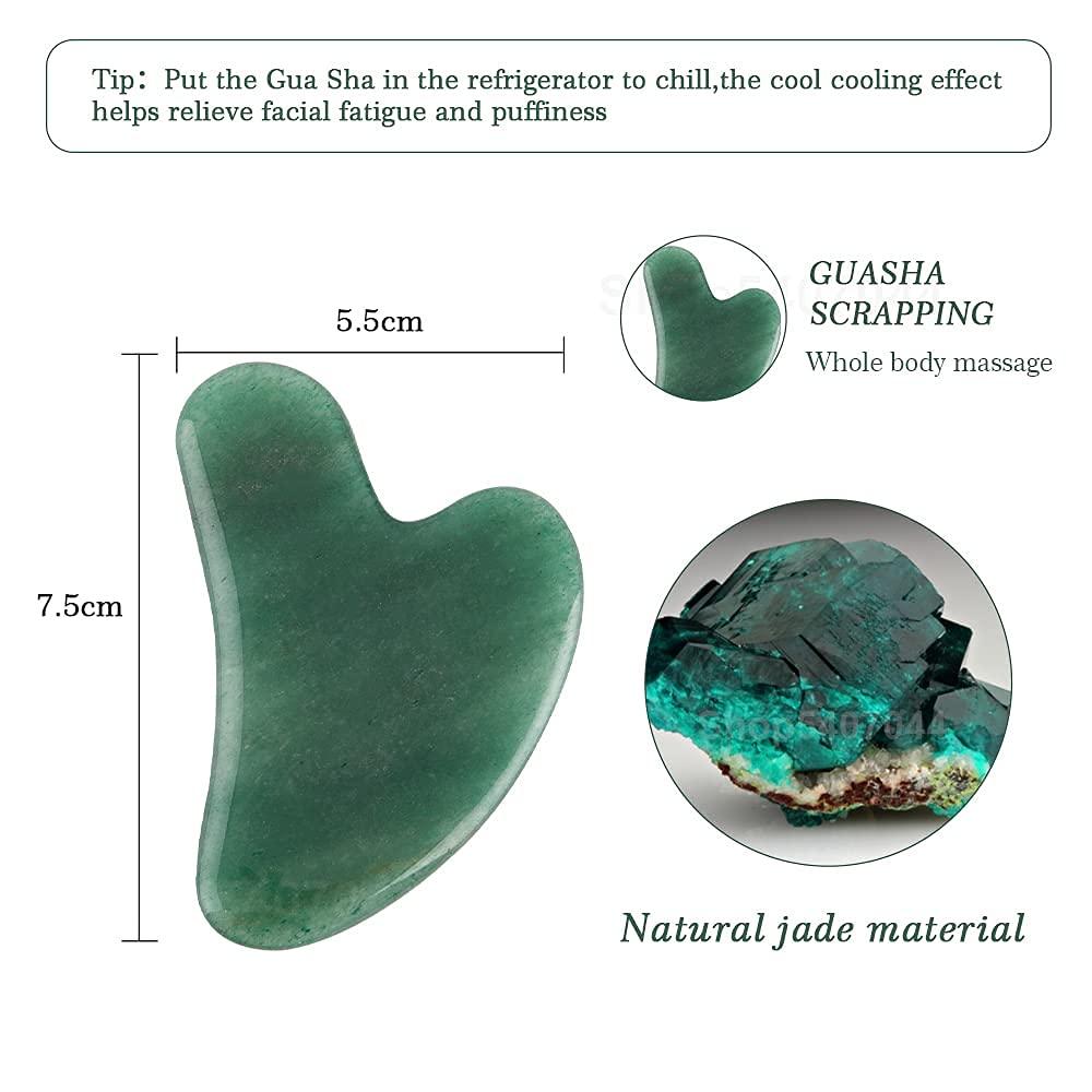 SAMJU SAMJU Premium Jade Roller & Gua Sha Set - Face Roller Massage Tool, Green Aventurine Applicator for Face, Neck and Body Muscle - Relaxing and Stimulating Blood Flow, Relieve Fine Lines & Wrinkles