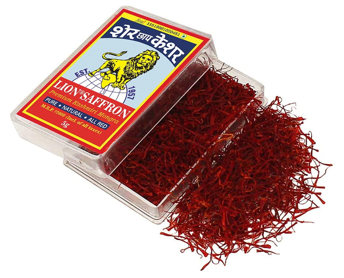 LION BRAND SAFFRON LION BRAND SAFFRON, 10g, Original Mongra Kashmiri Saffron/Kesar (A++ Grade) for Pregnant Women, Skin, Face, Food and Puja (Value Pack of 2 (2 X 5g = 10g))