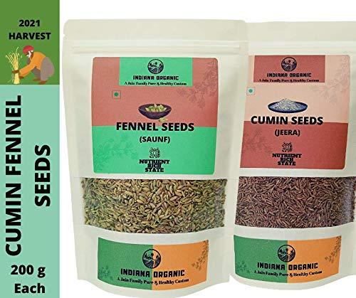 INDIANA ORGANIC Indiana Organic Combo, Cumin Seeds (Jeera) - 200 Gram, Fennel Seeds (Saunf) - 200 Gram Each