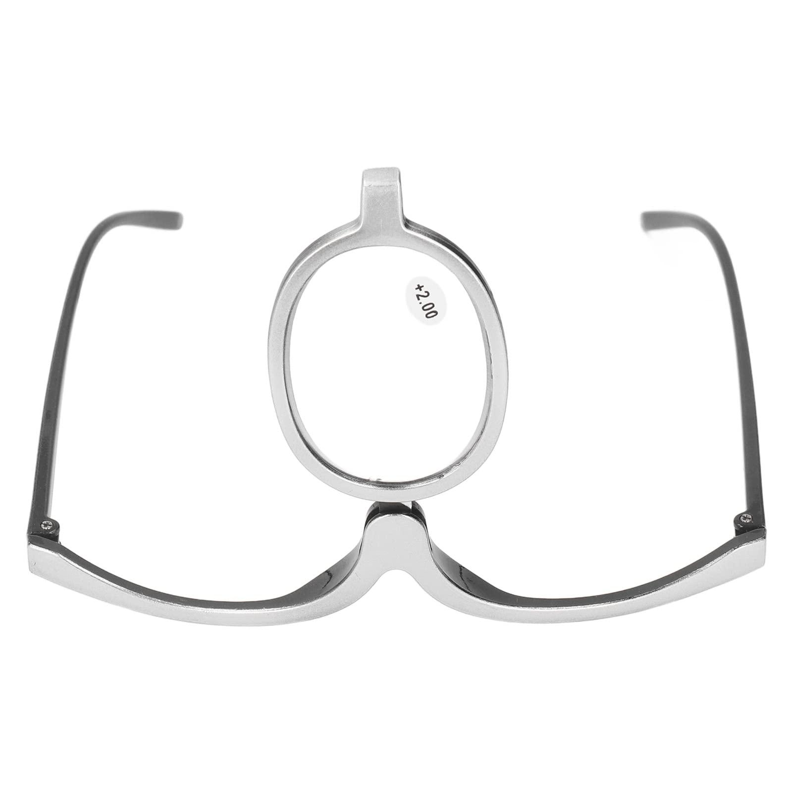 cooden Makeup Reading Glasses, Magnifying Single Lens Rotating Eye Make Up Reading Glasses, Flip Down Lens Folding Magnifier Makeup Glasses Cosmetic Readers with Case for Women, Ladies (+2.00)
