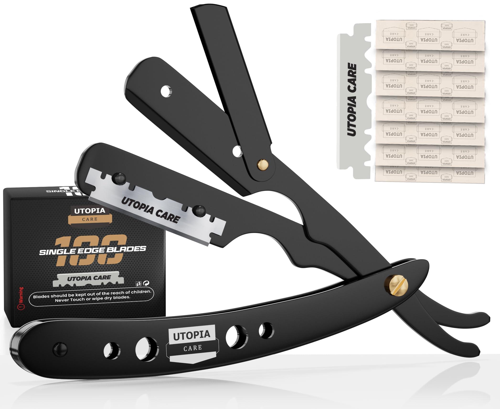 Utopia Care Utopia Care Professional Barber Straight Edge Razor Safety with 100-Pack Lord Blades - 100 Percent Stainless Steel