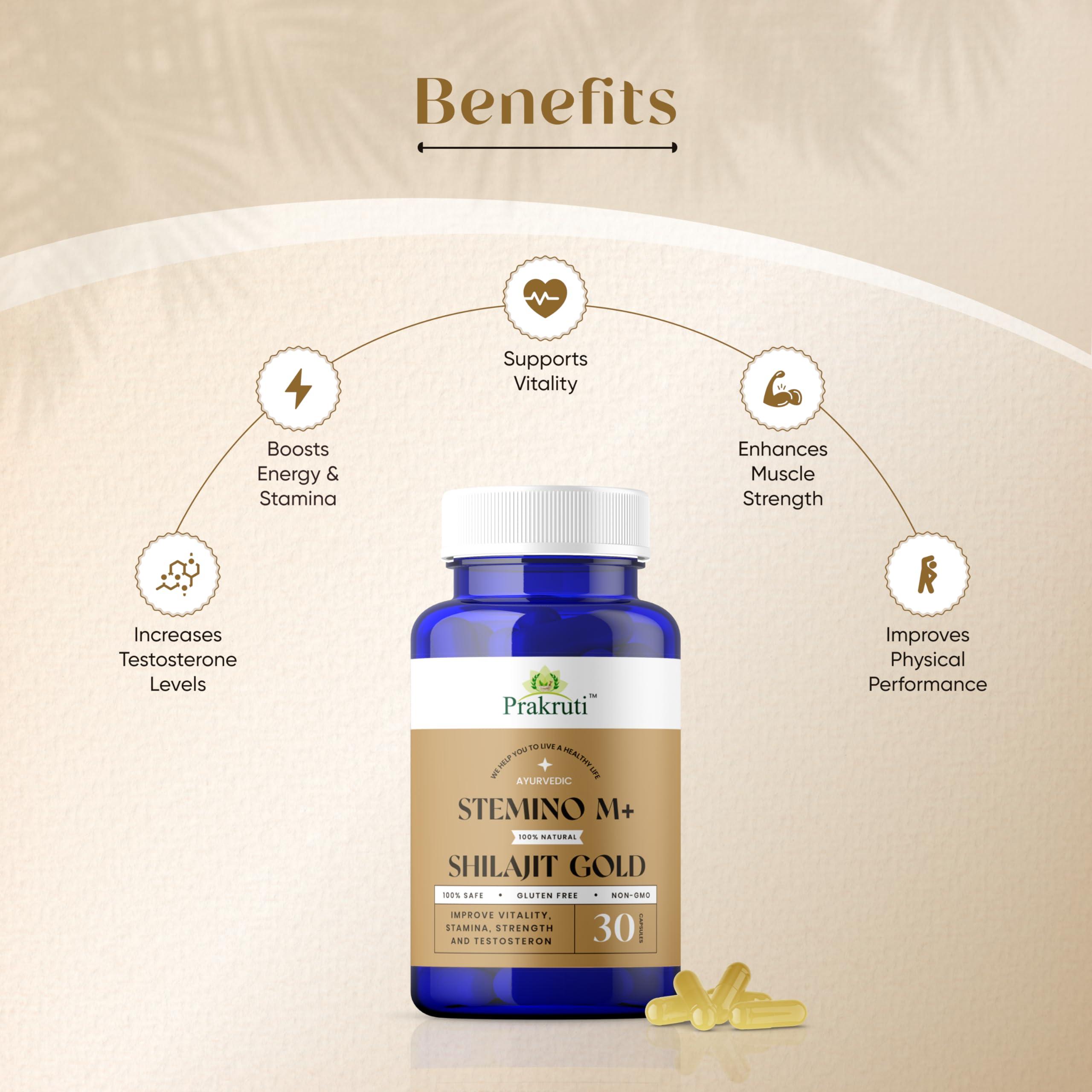 Prakruti Pure Herbs Prakuri Daily Greens Spiruina and Stemino M+ Shilajit Gold Combos | 100% Natural help to Immunity & Enegry Booster | Stamina & General Wellness