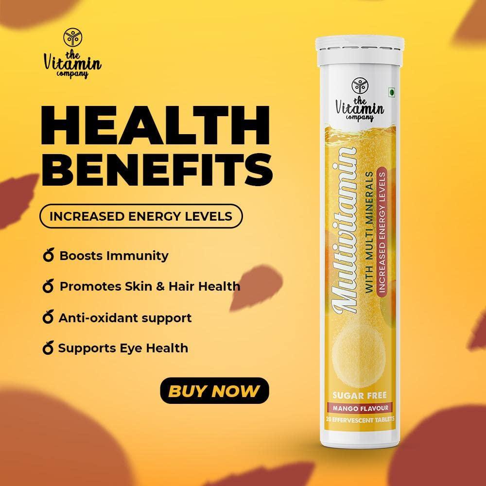 The Vitamin Company The Vitamin Company Multivitamin with Multi Minerals I Increased Energy Levels, 20 Effervescent Tablets, Mango Flavour | Daily Vitamin Drink | Fast Up Energy (Pack of 1)